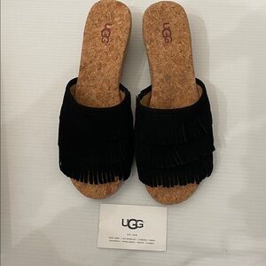 UGG KENDRA FRINGED OPEN TOE HEEL SANDAL WOMENS SIZE 8